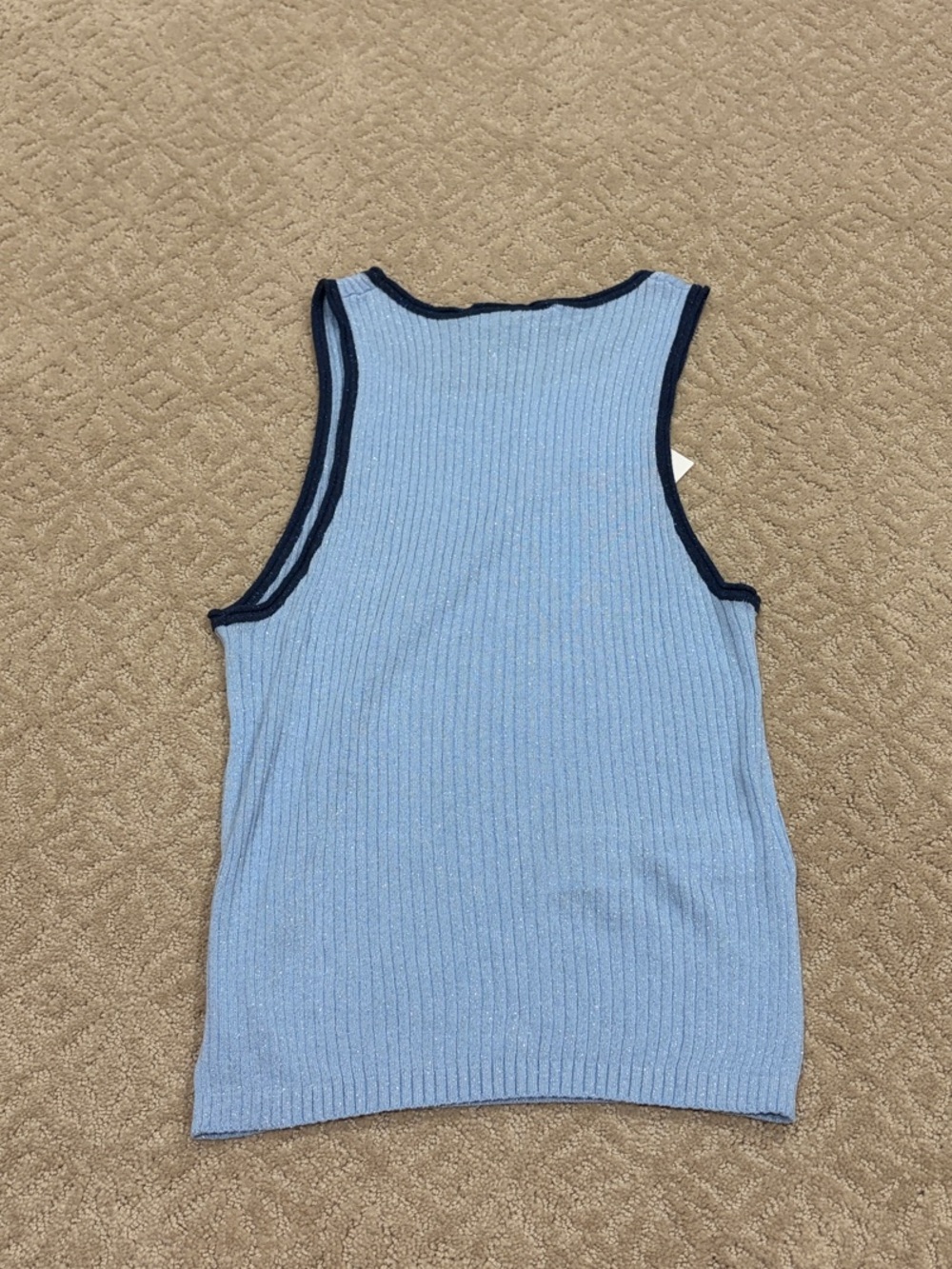 Mango Light Blue Ribbed Tank Top with Navy Trim - Picture 3 of 4